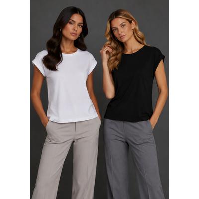 T-Shirt FLASHLIGHTS, Damen, Gr. 32/34, schwarz-weiß (schwarz, weiß), Single Jersey, Obermaterial: 50% Baumwolle, 50% Modal, unifarben, Basic, figurbetont hüftbedeckend, Shirts T-Shirt, figurbetonte Passform, auch in größeren Größen, aus Single Jersey