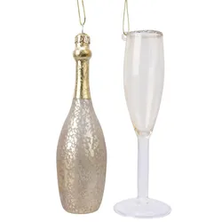 MARELIDA Weihnachtsbaumschmuck CHAMPANGER Flasche und Glas 2teilig
