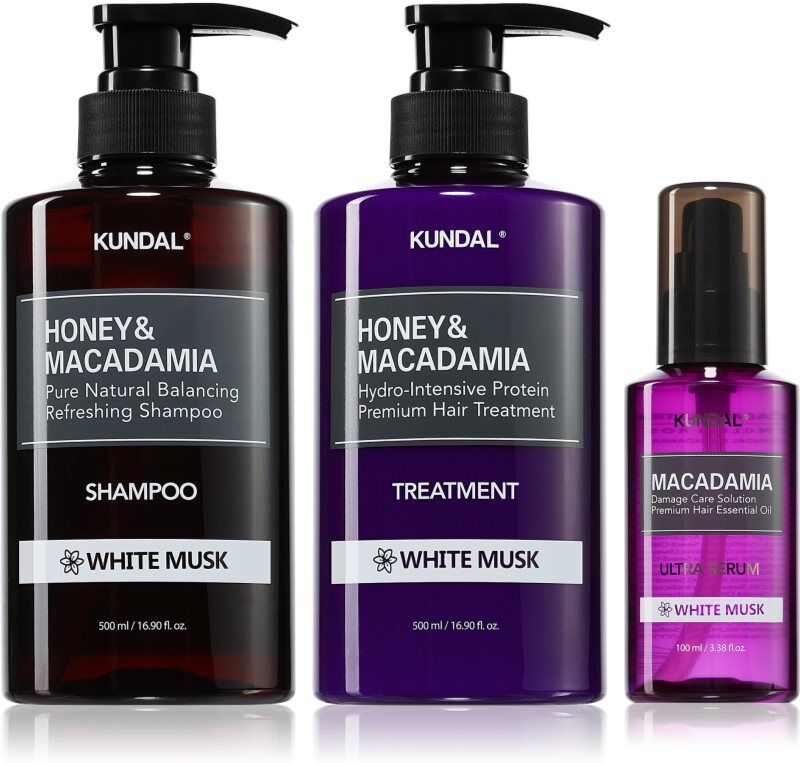 KUNDAL Honey & Macadamia White Musk set for dry and damaged hair