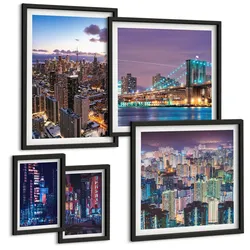 BILDER SET 5er Set - 50x50 cm & 20x30 cm & 40x60 cm Schwarzer Rahmen - Bergblumen Himmelsweg