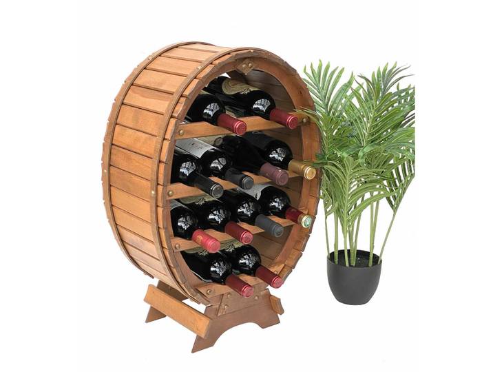 DanDiBo Weinregal Holz Stehend Weinfass 12 Flaschen Braun gebeizt, 45x65x24 cm, Weinregale