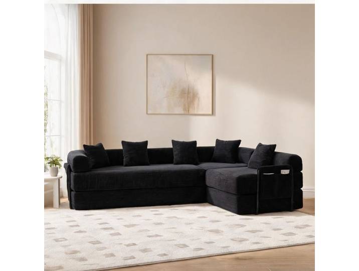 Jet black canapé familial en velours côtelé modulable avec rangement pour usage domestique