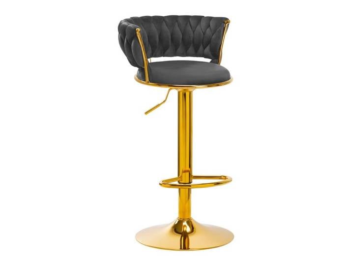 Tabouret de bar 4Rico QS-B313a - Velours gris & structure dorée - Réglable 60-80 cm - Pivotant avec dossier