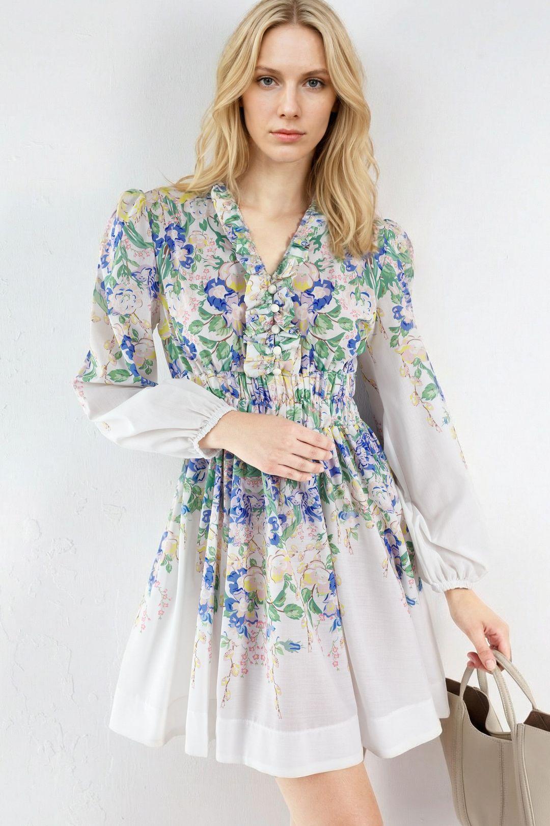 Blumiges A-Linien-Minikleid