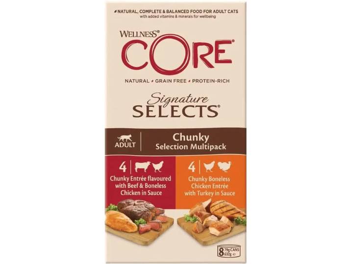Wellness core Signature Selects Sélection de morceaux pour chats Multipack 8 x 79 g