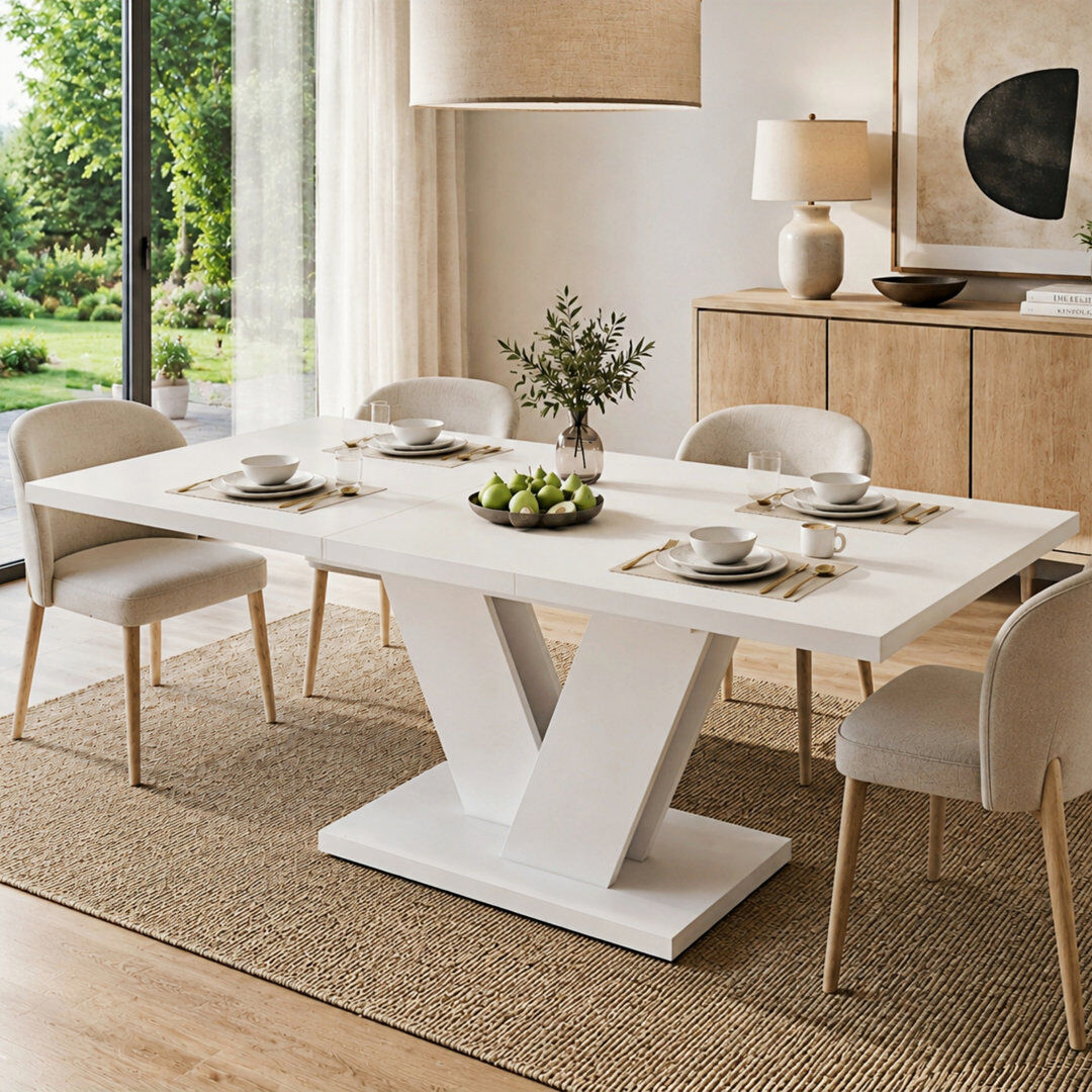 Brayden Studio Extendable Dining Table 4-6 Seater V-Shaped Legs White
