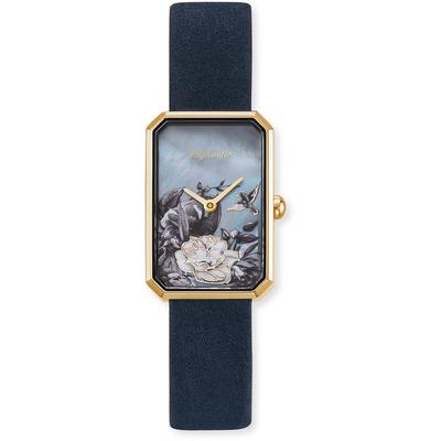 Quarzuhr ENGELSRUFER "Flower", blau (dunkelblau), Armbanduhren, Damen, Quarzuhr, Armbanduhr, Damenuhr, Lederarmband, analog
