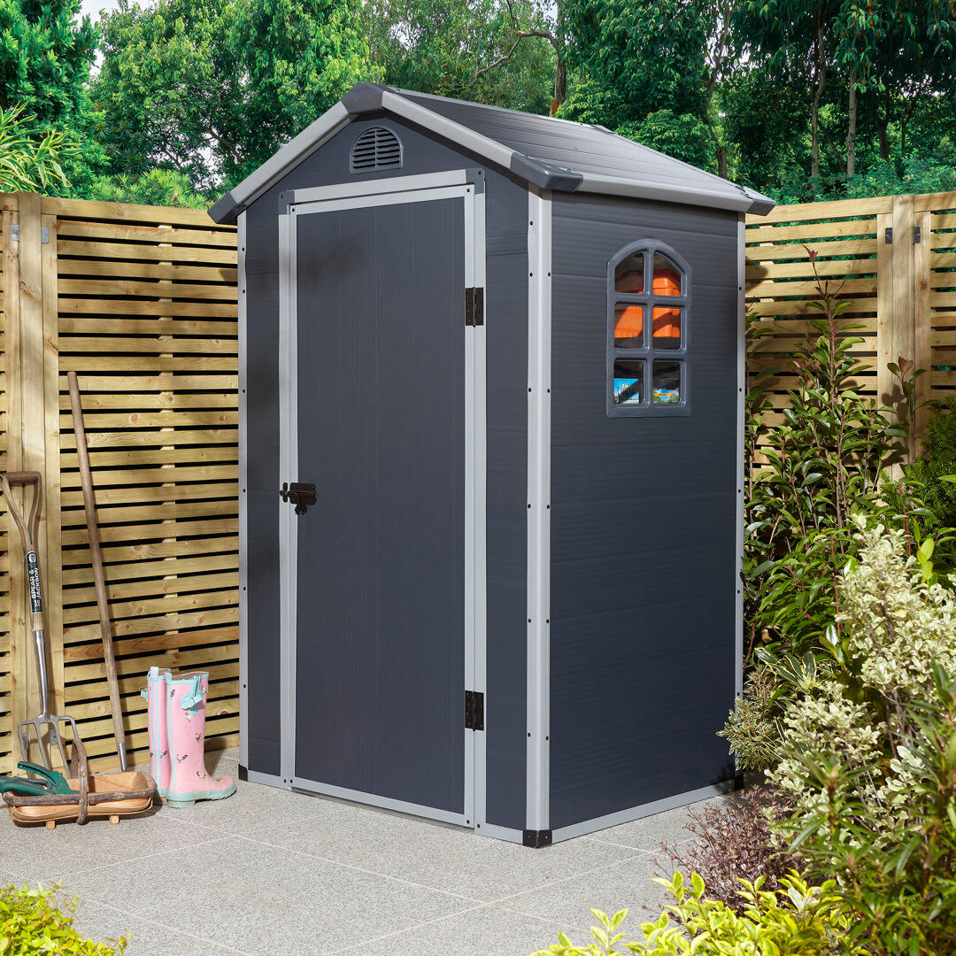 Rowlinson Airevale Plastic Apex Shed 4x3 Dark Grey 134cm W X 104cm D X 204cm H