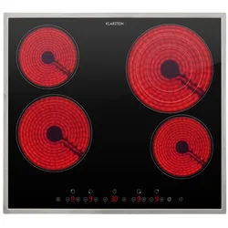 Klarstein Virtuosa 4 Prime Einbaukochfeld 4 Zonen 6500W Glaskeramik Edelstahlrahmen Schwarz