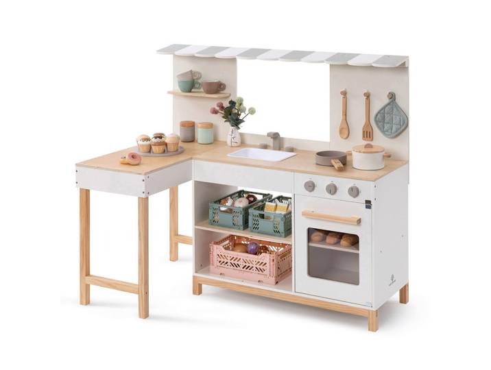 Musterkind Kinderküche Robusta, Natur, Weiß, Holz, 59x87x100 cm, unisex, EN 71, CE, FSC 100%, schadstofffrei, Holzgriffe, mit Knöpfen, Spielzeug, Kinderspielzeug, Kinderküchen