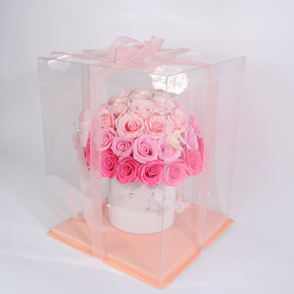 La Roselle Amsterdam Rozenboeket in Transparante Cadeaubox – Roze & Fuchsia Kunstrozen