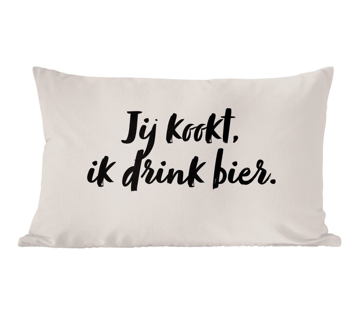 PillowMonkey Sierkussen Quote Jij kookt ik drink bier - Taupe - 60 x 40 cm