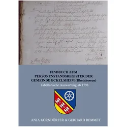 Findbuch zum Personenstandsregister der Gemeinde Eckelsheim / Rheinhessen, Fachbücher von Anja Korndörfer, Gerhard Remmet