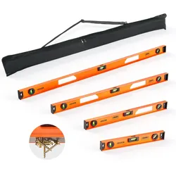 VEVOR 4 tlg. Wasserwaage Set, 40/60/90/120cm Richtwaage mit 3 Libellen 90°/45°/0° & 0,5mm/m Genauigkeit, Maurerwaage Meganetisch mit Aufhängeloch, Stoßfestes Messwerkzeug für Baustelle Hausrenovierung