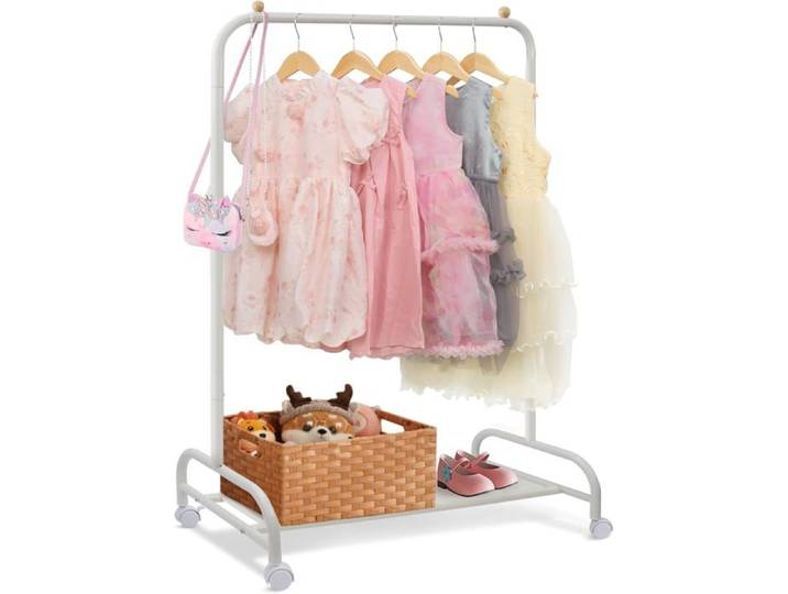 Portant Enfant À Vêtements Avec Étagères À Chaussures Portant À Vêtements Sur Roulettes Portant Vetement Solide Porte Mantea[AT41]