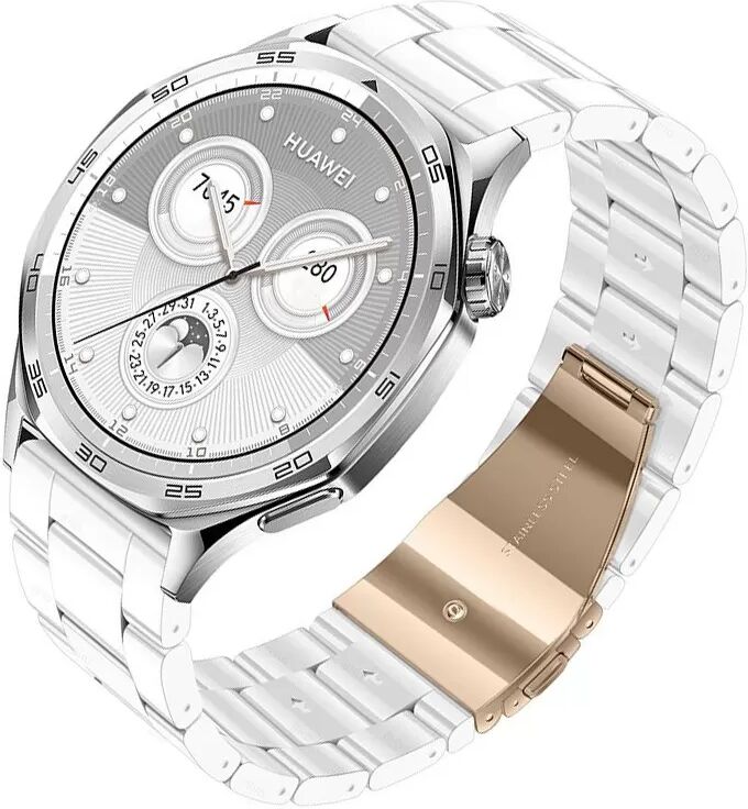 INF Weißes Keramik-Design 18mm Uhrenarmband kompatibel mit Huawei GT5 Pro & Samsung Uhren - Resin & Edelstahl