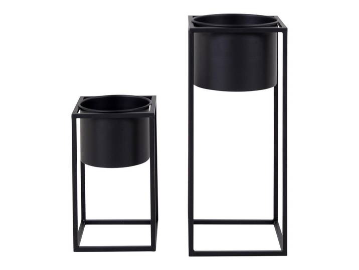 Übertopf-Set, Schwarz, Metall, 2-teilig, Reach, Loch, Dekoration, Blumen & Blumentöpfe, Übertöpfe