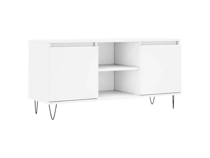 KUPTYERFG TV Lowboard Weiß 104x35x50cm Holzwerkstoff TV-Schrank Modernes TV-Sideboard mit 4 offenen Fächern und stabilen Eisenfüßen für Wohnzimmer und Schlafzimmer.