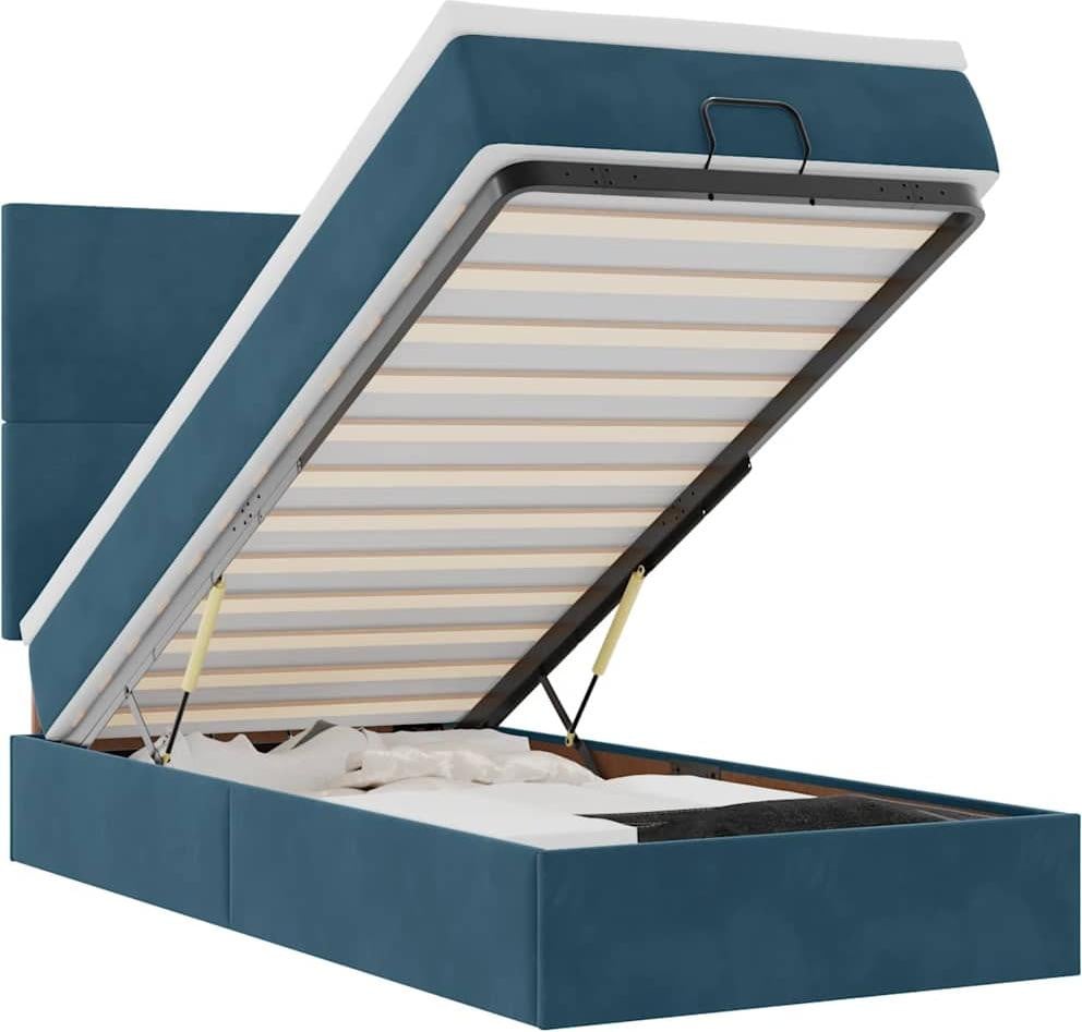 vidaXL Ottomanbed met matras en LED-verlichting, donkerblauw, 90x200 cm, fluweel