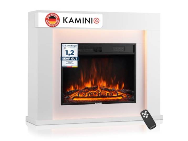 KAMINIO® Matti MODERN 38 Weiß Elektrokamin mit Heizung [Standkamin]