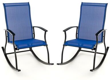 Costway 2 Pieces Outdoor Rocking Chairs with Breathable Backrest-Navy