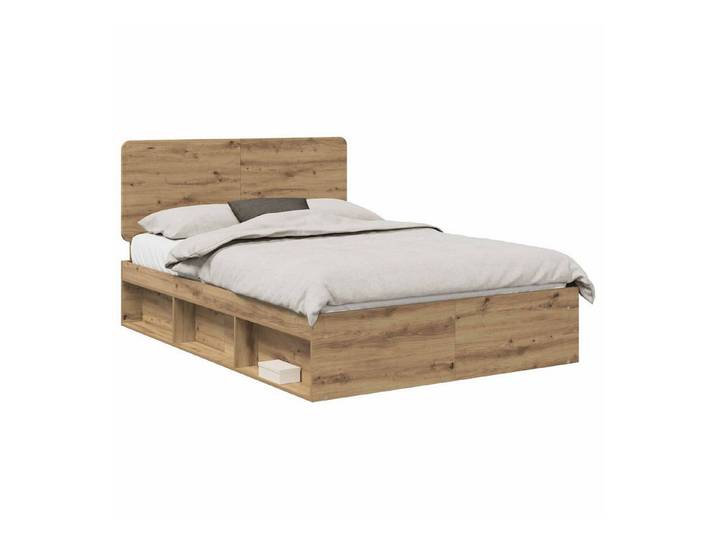 vidaXL Bett Bettrahmen mit Kopfteil Kunsthandwerk Eiche 140 x 190 cm (1-tlg)
