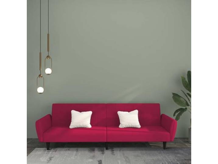 HEFZGDB Schlafsofa 2-Sitzer Weinrot Samt Bettcouch mit 2 separaten Rückenlehnen und Holzrahmen für Wohnzimmer und Büro, weicher Velours Bezug und stabile Ausstattung