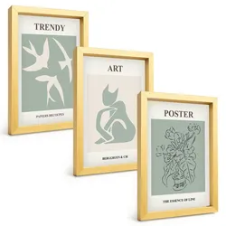 BILDER SET 3er Set - 20x30 cm Goldrahmen - Matisses stilvolle Illustrationen