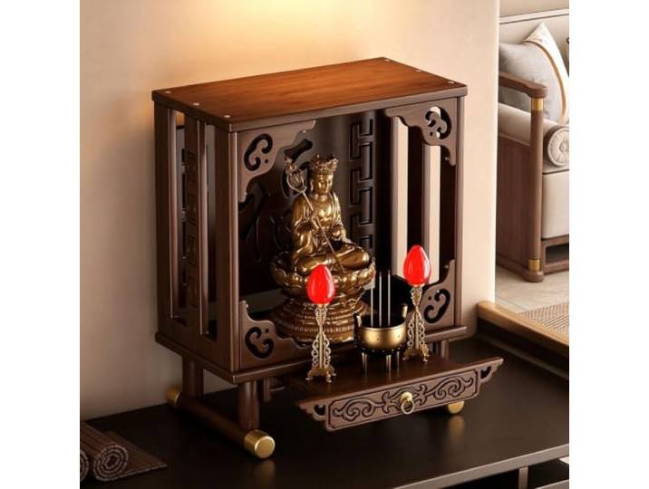 Altartisch aus Bambus Wandaltar Gebetstisch Meditationstisch Wand und Tisch Schrein mit Schublade Stauraum Hausaltar, Chinesischer Buddhistischer Schrein Hausaltar Regal(Desktop,L39cm/15.4in)