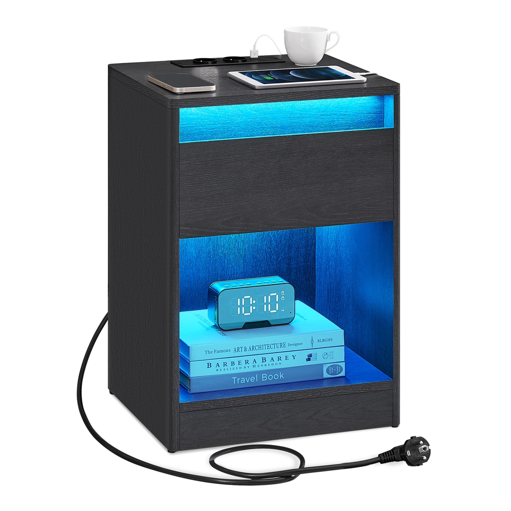 VASAGLE Nachttisch mit LED-Beleuchtung modern aschschwarz B34LET618T22