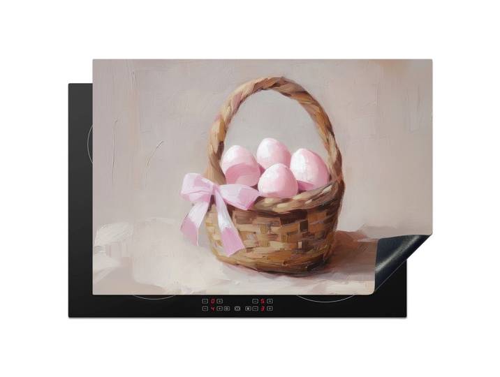 HERDABDECKPLATTE Korb - Eier - Rosa Herdabdeckung Induktionsfeld 75x52 cm