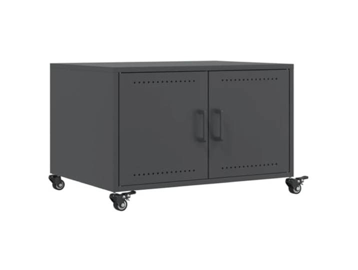 fsahslih Couchtisch Kaltgewalzter Stahl mit Rollen Anthrazit 68x50x43,5 cm Flexibler Beistelltisch aus Stahl mit 4 Rollen und Stauraum für das Wohnzimmer. Praktisch und pflegeleicht.