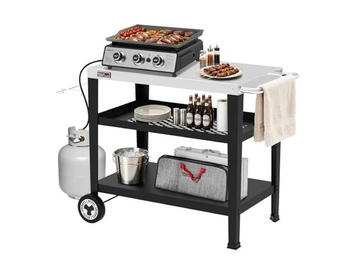 Royal Gourmet PC3404S Rollbarer Esstisch mit Müllbeutelhalter, für den Außenbereich, Garten, Terrasse, Grill, Küche, Lebensmittelzubereitungswagen, 76,2 cm L x 48,3 cm B, Edelstahl-Tischplatte, Silber
