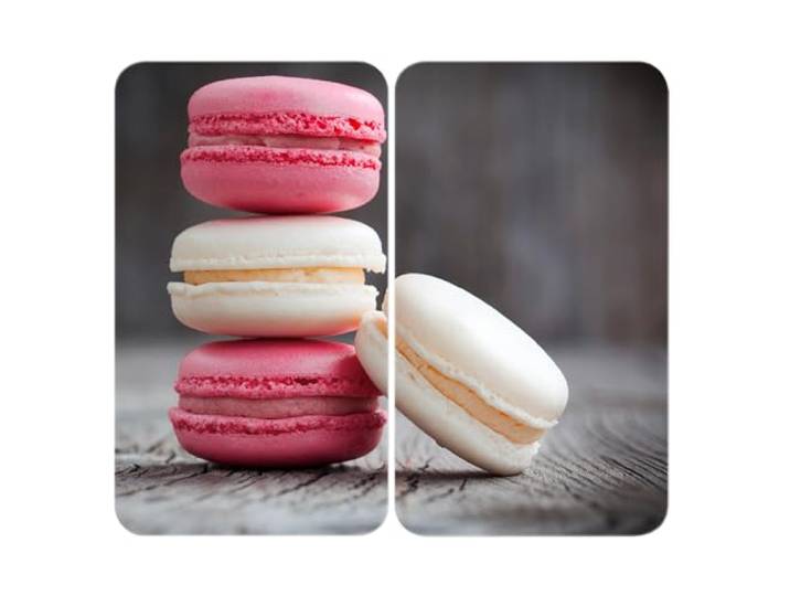 WENKO Herdabdeckplatte Universal Mod. Macarons, höhenverstellbar für alle Herdarten, Schneidebrett und Spritzschutz, Glas, 30 x 52 cm, 2-teilig