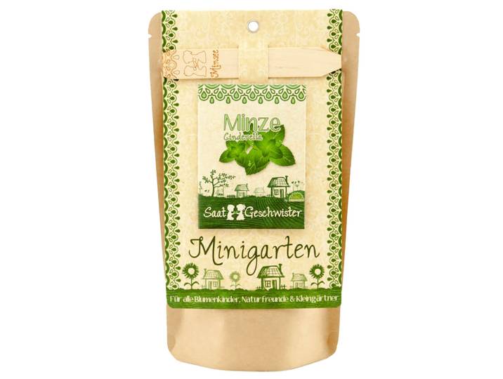 Saatgut Set Minze, Samen mit Gartenerde, Anleitung, Pflanzstäbchen