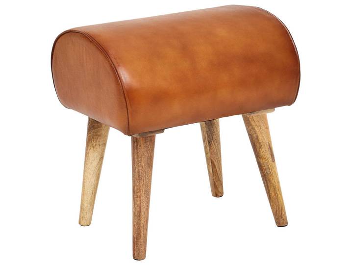 Mid.you Hocker, Braun, Holz, Echtleder, Ziegenleder, Mangoholz, massiv, rechteckig, 45x53x40 cm, Wohnzimmer, Hocker, Sitzhocker