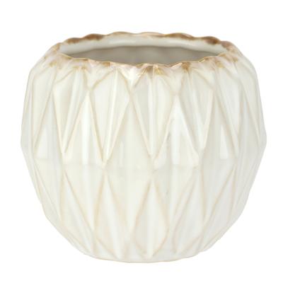 Dekovase I.GE.A. "Keramik-Topf", beige (creme), B:12cm H:10cm, Keramik, Vasen, Blumentopf geriffelt Zylinderform Übertopf Keramikvase Deko Dekovase