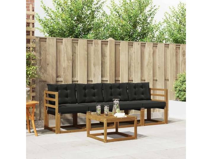 ZXQVLMRS 5-Teilig Sitzgarnitur Gartenmoebel Massivholz & Textilene Schwarz Modulares Design, Witterungsbestaendig, Fuer Terrasse & Balkon