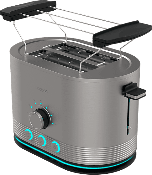Tostadora - Cecotec Shine&Toast; Double, Anillo luminoso, 850W, Ranura ancha, Soporte para panecillos, 7 niveles de tostado, Acero inoxidable, Gris