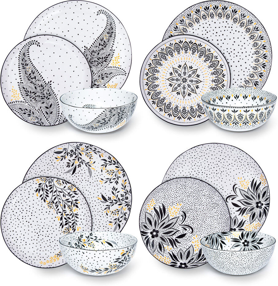 Sara Miller, Artisanne Noir - 12 Piece Dinnerware Set, Service for 4 White 12