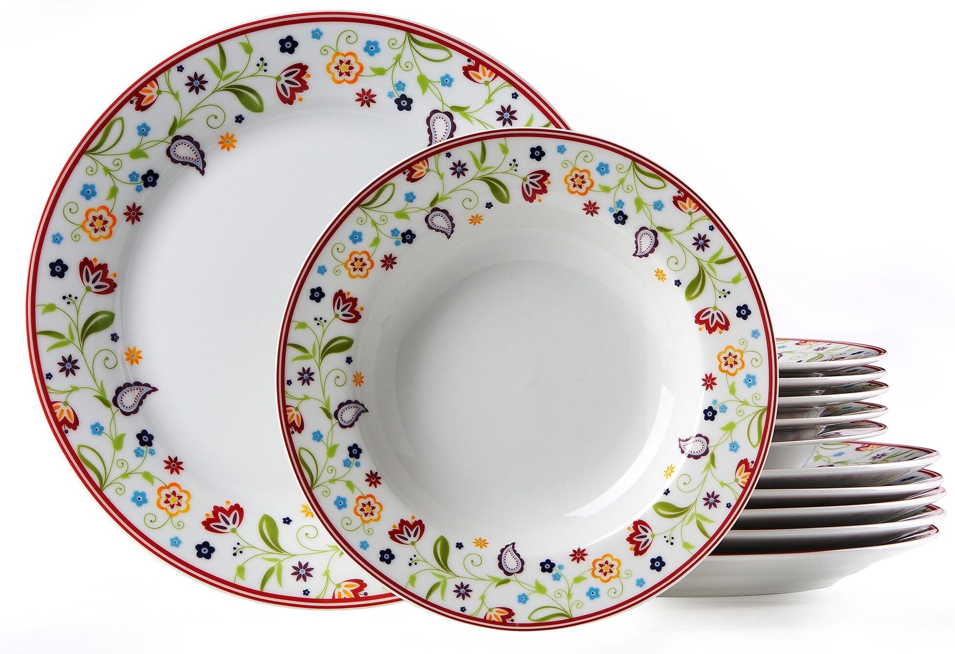 Tafelservice RITZENHOFF & BREKER "Doppio Shanti, Teller Set, Geschirr-Set", bunt (weiß, bunt), 12 Stk., Porzellan, Geschirr-Sets, Tafelservice, 12 Teile, für 6 Personen weiß, bunt 12 Stk.