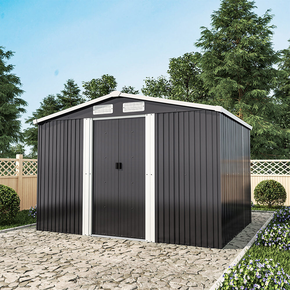 Sol 27 Outdoor Aaronjohn 8 ft. W x 6.5 ft. D Metal Tool Shed Carbon Black 257cm W X 205cm D X 178cm H