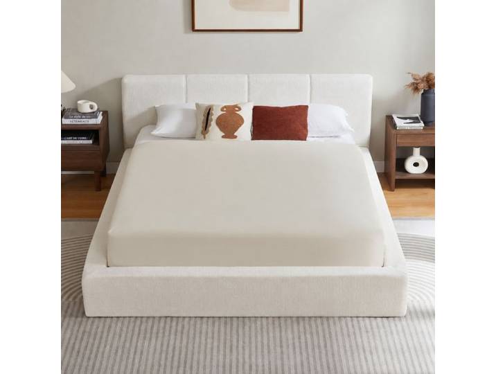 Cadre de lit Norevia 160 x 200 cm blanc crème avec tête de lit rembourrée sans matelas