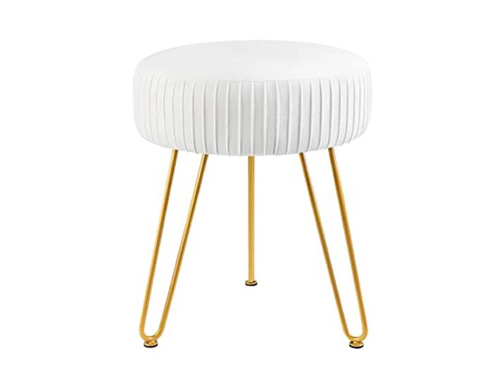 IXMLDAXD Der Stuhl, Modern Velvet Round Footstool Ottoman with Gold Legs - Stylish Upholstered Vanity Chair Stool for Makeup, Living Room, Bedroom(White)