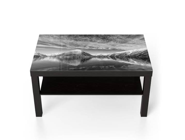 DEQORI Glastisch schwarz groß 90x50 cm Motiv Reflexionsstille ausgefallener Beistelltisch aus Glas Hochglanz Couchtisch fürs Wohnzimmer moderner Couch Tisch mit Design