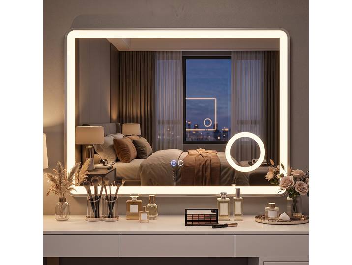 Costway Miroir Salle De Bain Avec Eclairage 80 X 60 Cm\, Grossissant 3x