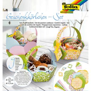 Folia Osterkörbchen 975, Geschenkkörbchen-Set, Bastelset für 9 Körbe (Ø 11,5 & 14,5cm) mit Henkel