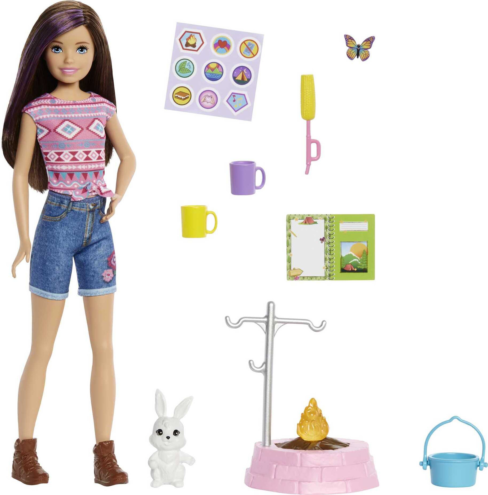 Barbie Het duurt even Campingset met Skipper-pop, konijn en accessoires