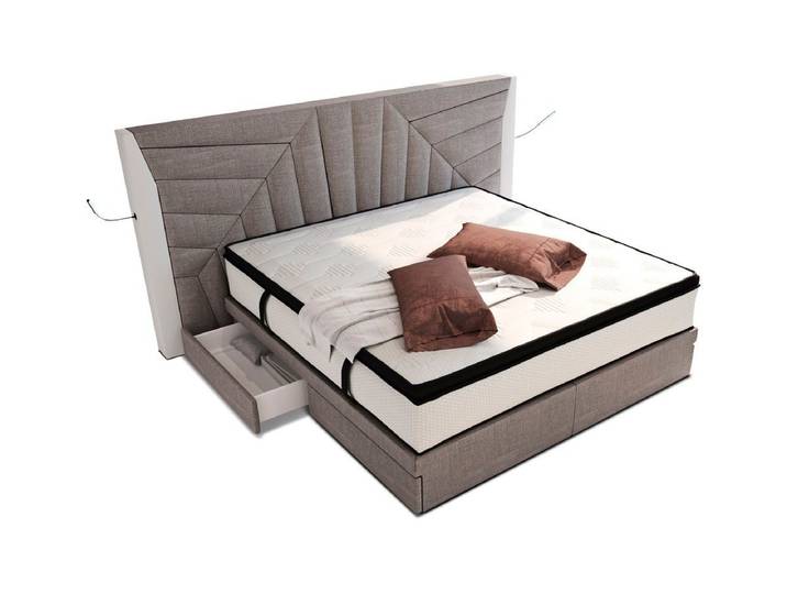 Sofa Dreams Boxspringbett Monaco Stoffbezug Strukturstoff, mit Topper, mit Schubladen, mit LED-Beleuchtung, mit USB-Anschlüssen