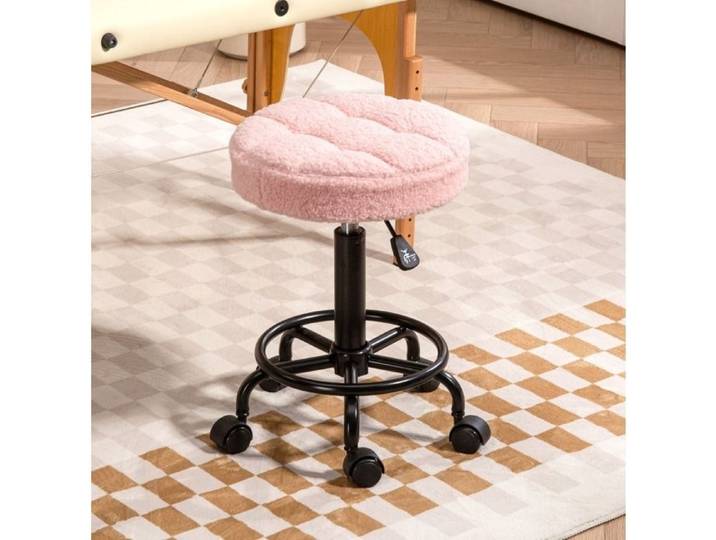 Tabouret à roulettes réglable en hauteur – Rose – pivotant 360° – 50-66 cm